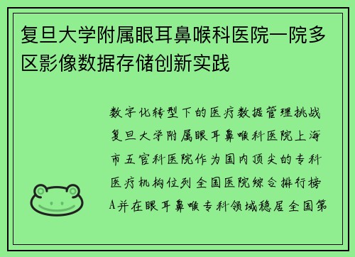 复旦大学附属眼耳鼻喉科医院一院多区影像数据存储创新实践